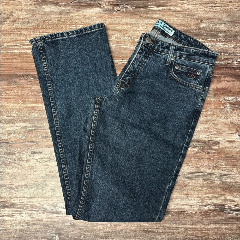 Harley Davidson | VGUC Women’s Bootcut Dark Wash Jeans Biker Chic, Size 8 Long